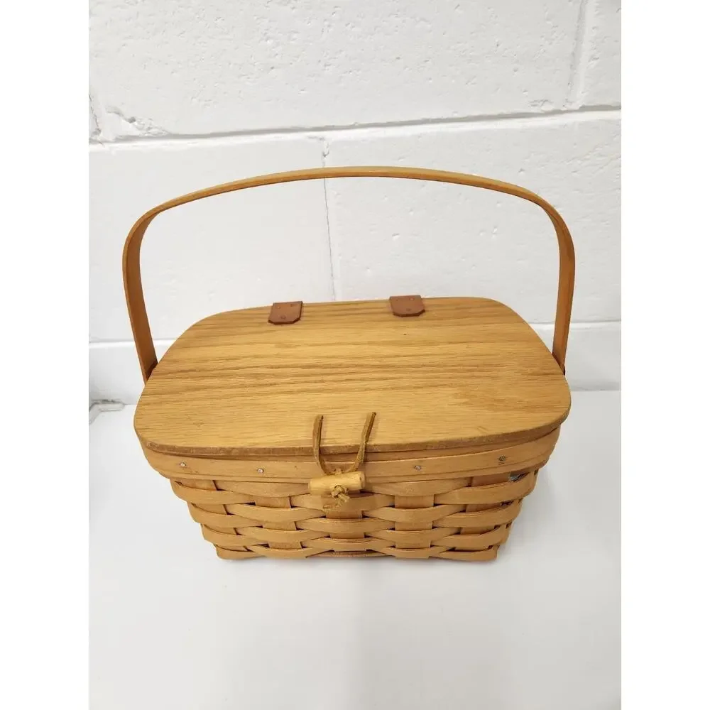 Vintage Longaberger Handwoven Single Handle Small Picnic Basket, Signed 1996